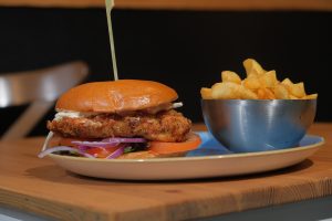 A burger and chips served at Kitchen Lurgan